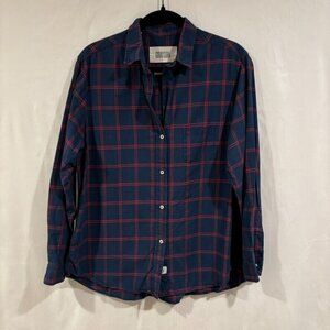 Grayson The Hero Women's Button up Navy Red Plaid 100% Cotton Blouse Sz 05 US XL